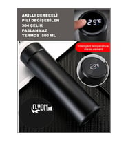 Derece Göstergeli  Çelik  Termos Pili Değişebilen Kamp,Araç,Ofis Süzgeçli Yeni Nesil Akıllı Mug