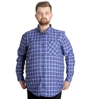 Mode XL Büyük Beden Erkek Gömlek Ekose Uzun Kollu 23300 Koyu Saks