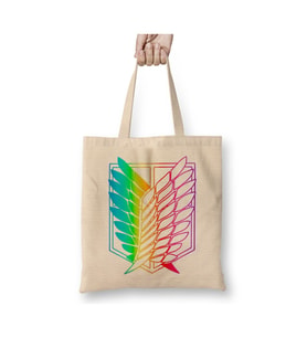 Attack On Titan Rainbow Logo Beyaz Bez Çanta Uzun Saplı Alışveriş Çantası Plaj Çantası