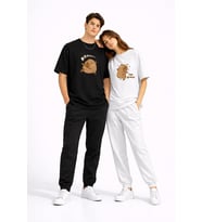 Sevgili Kombini Sevimli Ayı Baskılı Çift Tişört Oversize Unisex Partner Tişört 2'li Set (Çok Renkli)