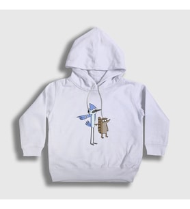 Presmono Unisex Çocuk Beyaz Pointing Mordecai And Rigby Regular Show Kapüşonlu Sweatshirt 449589tt (Beyaz)