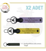 Hız Tutkunlarına Özel, İsim Plaka ve 0 Rh (+) Kan Grubu Yazılı Deri x2' li Anahtarlık, Mor-Sarı-Ysl (Çok Renkli)