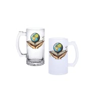 Ghostbastır Design Dünya Kulplu Bira Bardağı Buzlu veya Şeffaf Seçenekli 054