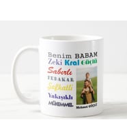 Kişiye Özel  Fotoğraflı Ve İsimli Benim Babam Temalı Beyaz Kupa Bardak Hediye Kutusunda