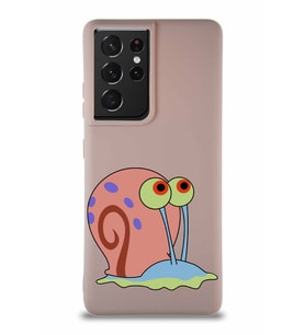 Samsung Galaxy S21 Ultra Soft Premier Kapak Salyangoz Gary Tasarımlı Silikon Kılıf - Pudra (Şeffaf)