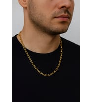 Altın Renk Oval Dikdörtgen Unisex Çelik Kolye - 3359