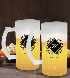 BK Gift Kişiye Özel Baş Harf İsim Tasarımlı 2’li Buzlu Cam Bira Bardağı 50cl-10 (Beyaz)