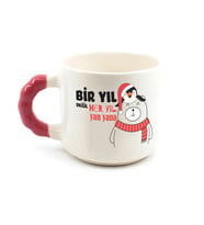 Bir Yıl Değil Her Yıl Yan Yana Penguen Baskılı Kırmızı Kulplu Boncuk Yılbaşı Kupası