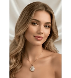 Mareluxe Damla Kesim Zirkon Taşlı 316L Göz Alıcı Işıltılı Pırlanta Görünümlü Zarif Kolye (Şeffaf)