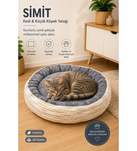 Yumuşak Minderli Simit Desenli Kedi ve Küçük Irk Pet Yatağı
