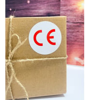 CE Kırmızı Yazılı Yuvarlak Yapışkanlı Etiket 4x4 cm 120 Adet