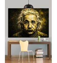 Albert Einstein Portre Düşünce Dekoratif Kanvas - Mdf Ahşap Tablo