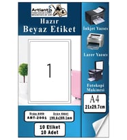 A4 Hazır Etiket 199.6x289.1 mm 10 Sayfa 1 Paket Kendinden Yapışkanlı Fotokopi Lazer İnkjet Kağıdı Yazıcılar İçin Uyumlu (Beyaz)