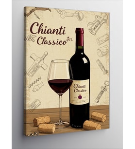 Kanvas Tablo Şarap Şişesi Ve "Chianti Classico" Posteri