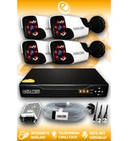 ELITCAM 4 Kameralı Panda 4 Dış Kamera Set HDD'siz Full HD Gece Görüşlü Güvenlik Kamerası Sistemi