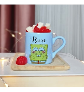 Sünger Bob Tasarımlı Kişiye Özel Mavi Türk Kahvesi Fincanı