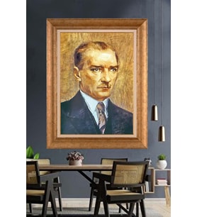 Altın Varaklı Çerçeveli Paspartulu Atatürk Tablo nh163 (Gold)