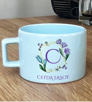 Kişiye Özel Çiçekli C Harfli Hediye Pastel Fincan İsim Soyisim Yazılı (Mavi)