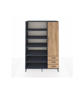 Hyperion Gardrop 9 Raflı 3 Çekmeceli Tek Kapaklı  132x44x195 Antrasit-Çam