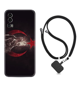 General Mobile Gm 23 Kılıf Resimli Boyun Askılı İpli Desenli Silikon Kurt ve Ay Yıldız 1403