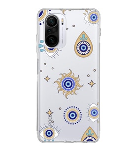 PrintiFy Xiaomi Poco F3 ile Uyumlu 1mm Slim Fit Nazar Boncuğu 5 Baskılı Şeffaf  Kılıf
