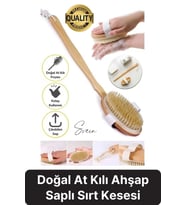 Premium %100 Doğal At Kılı Banyo Fırçası Ahşap Saplı Selülit Önleyici Yumuşak Vücut Masaj Sırt Kese