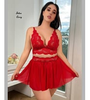 Intive Curvy Dantelli Derin Dekolteli Sütyenli Mini Etekli Büyük Beden Takım