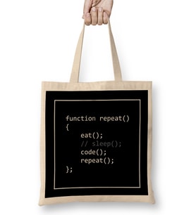 Programmer's Life Eat Sleep Code Repeat Bez Çanta Uzun Saplı