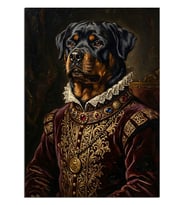 Kral Kıyafetli Rottweiler Köpek Portresi Dekoratif Kanvas - Mdf Ahşap Tablo