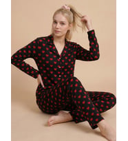 Mirano 9800 Şardonlu Soft Kışlık Düğmeli Kalp Desenli Kadın Pijama Takım