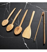 El Yapımı Doğal Zeytin Ağacı 5 Parça Mutfak Seti - Sağlıklı Pişirme ve Servis Gereçleri (3 Boy Kaşık, Spatula ve Servis Maşası)