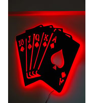 Ledli Tablo,Işıklı Tabela, Led Şeritli Poker Kartları,Duvar Aksesuarı Mdf Tablo,Dekoratif Tablo (K.Siyah)