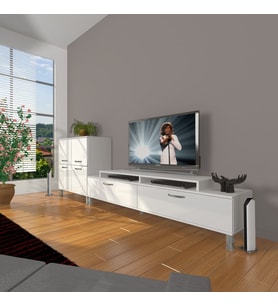 Decoraktiv Ekoflex On Slm Krom Ayaklı Tv Ünitesi Tv Sehpası - Parlak Beyaz