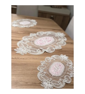 Salon Oda Takımı Dantelli Runner Set Üç Parça