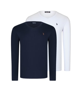 İKİLİ SET T8587 DEWBERRY V YAKA ERKEK SWEATSHIRT-BEYAZ-LACİVERT