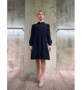 VİGOSS KADIN GÖMLEK YAKA VOLANLI KADİFE ELBİSE 16453-70086