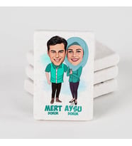 Kişiye Özel Birbirini Seven Çiftler Karikatürlü Taş Buzdolabı Magneti