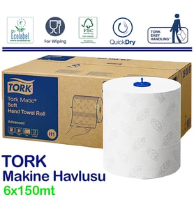 Tork Matic Hareketli Havlu Advanced 150 mt. x 6 Rulo, 21 cm., %100 Selüloz (290067)