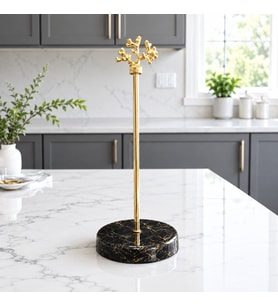 Kağıt Havluluk Rulo Peçetelik Mutfak Aksesuarı Seramik Siyah Mermer Gold -Feray Home