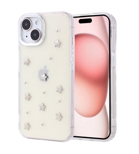 Lexroo iPhone 15 Kılıf Airbag Tasarımlı Simli Şeffaf Kutup Kılıf - Yıldız
