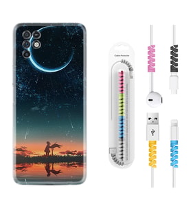 INFINIX Note 11 Pro Note 10 Hot 9 Play Kılıf Kablo Koruma Spiral Silikon Ay ve Kız 1720