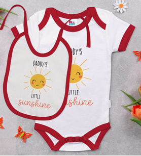 BK Kids Daddy's Little Sunshine Tasarımlı Kırmızı Bebek Body Zıbın ve Mama Önlüğü Hediye Seti-1