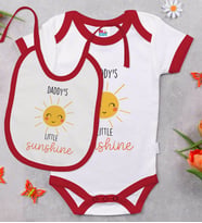BK Kids Daddy's Little Sunshine Tasarımlı Kırmızı Bebek Body Zıbın ve Mama Önlüğü Hediye Seti-1