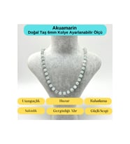 SERTİFİKALI Akuamarin Doğal Taş 6mm Makrome Kolye 45cm- 55cm Ayarlanabilir Ölçü