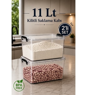 2'li Set 11 Lt Kilitli Un Bakliyat Erzak Saklama Kabı Çok Amaçlı Düzenleyici Oyuncak Deterjan Kutusu