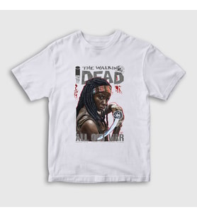 Presmono Unisex Çocuk Beyaz Fight Michonne The Walking Dead T-Shirt 399731tt