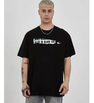 pilelistore- Unisex Bisiklet Yaka Baskılı Oversize T-Shirt - Siyah