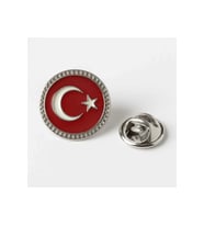 Ay Yıldız Türk Bayrağı Yuvarlak gümüş Rozet 2x2 cm  Parlak Metal Yaka Rozeti