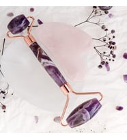 Ametist Roller ve Pembe Kuvars Kalpli Gua Sha Takımı (Karışık)