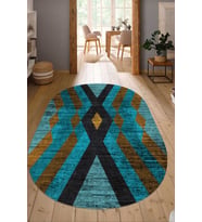 Dijital Baskılı Kaymaz Taban Yıkanabilir Oval Salon Halısı Mutfak Halısı Yolluk NDO-SD-282 (Mavi)